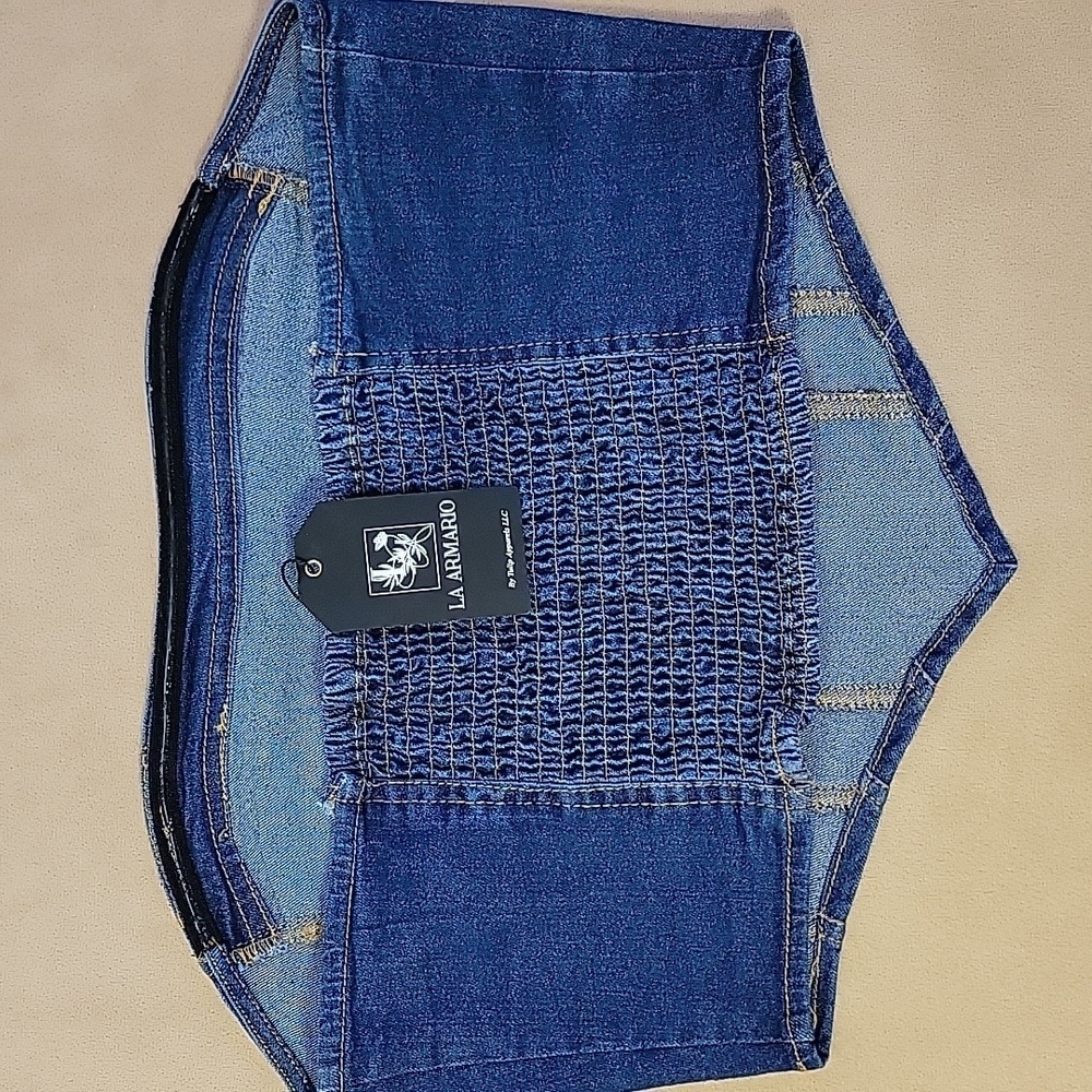 LA Armario Blue Denim Canadian Tuxedo Tube Top Size XLarge NWT - Picture 2 of 7